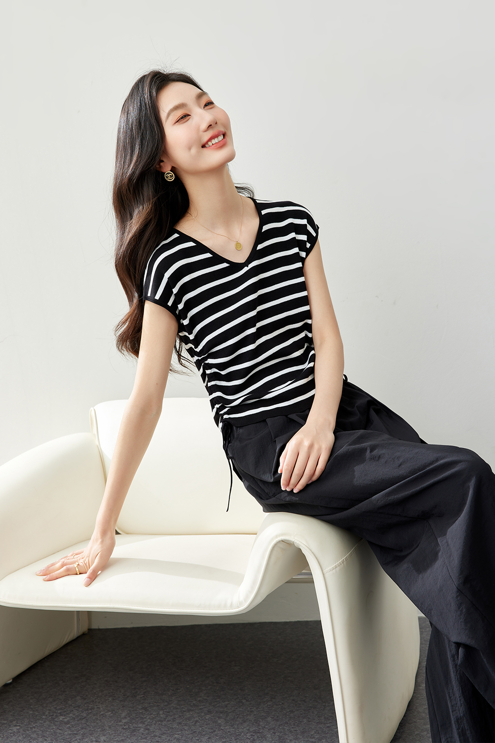 Temperament Striped Knitted Suit-VIMLYSTORE