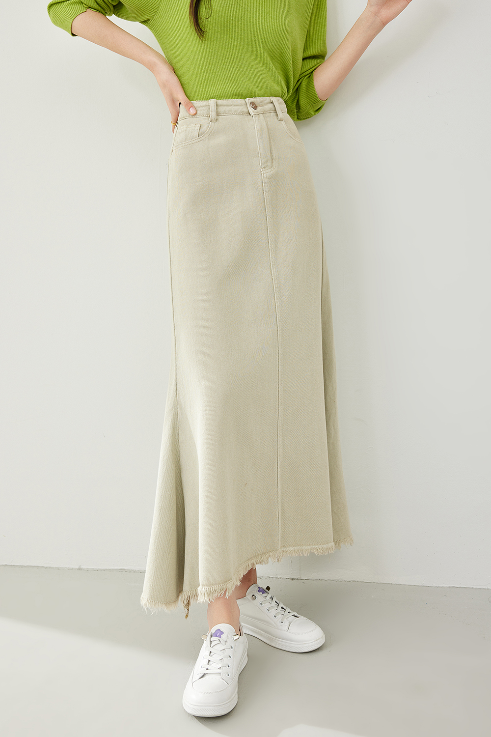 High Waist Fishtail Denim Skirt