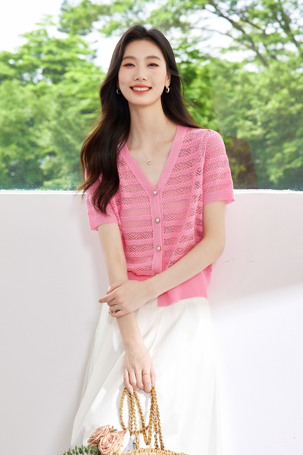 （暂无定价）Hollow Striped Knitted Cardigan