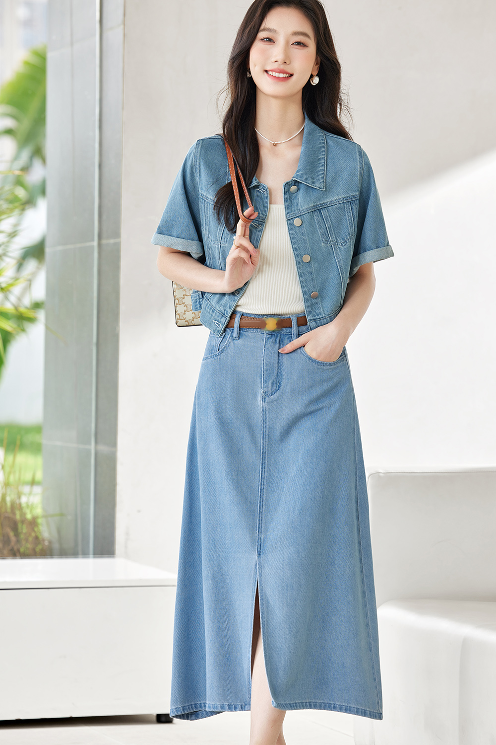 Retro Style Washed Denim Suit
