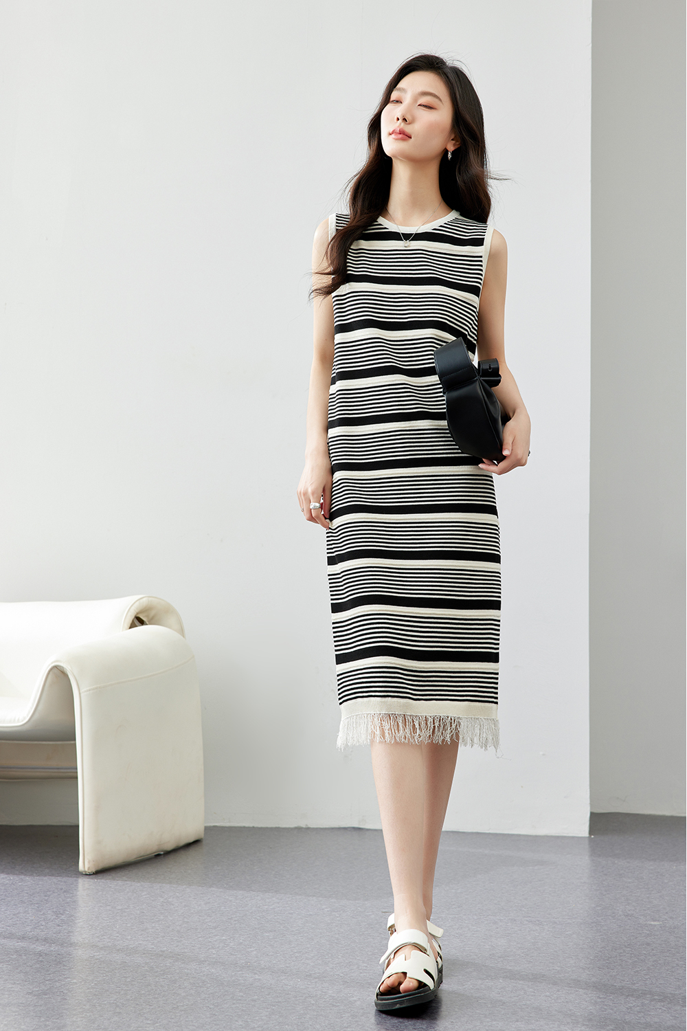 Striped Fringed Straight Dress