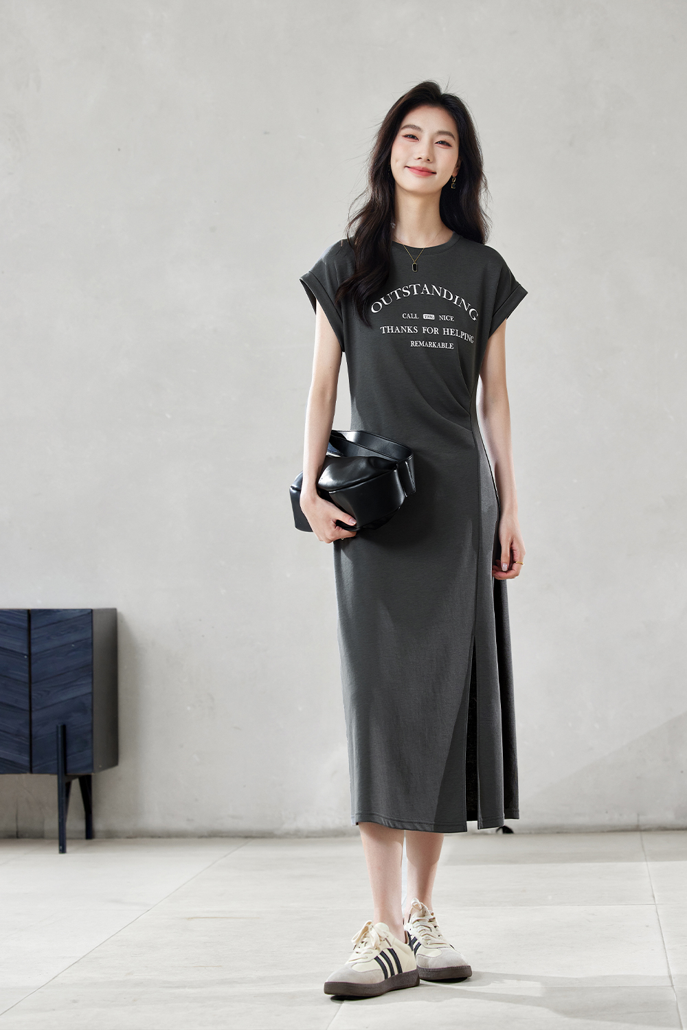 Printed Three-Dimensional Pleated Straight Dress