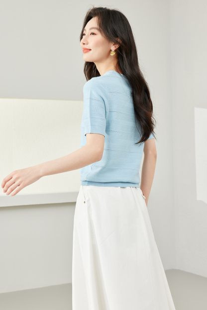 Blue Eyelet Knit Sweater