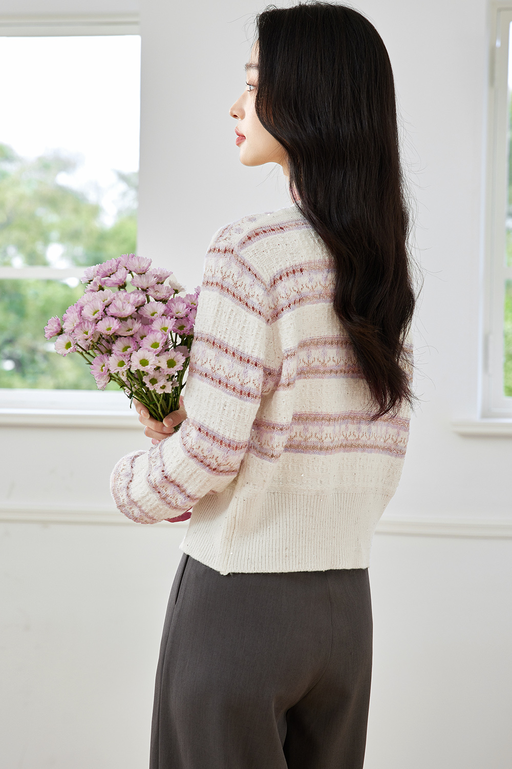Striped Gentle Style Knitted Cardigan