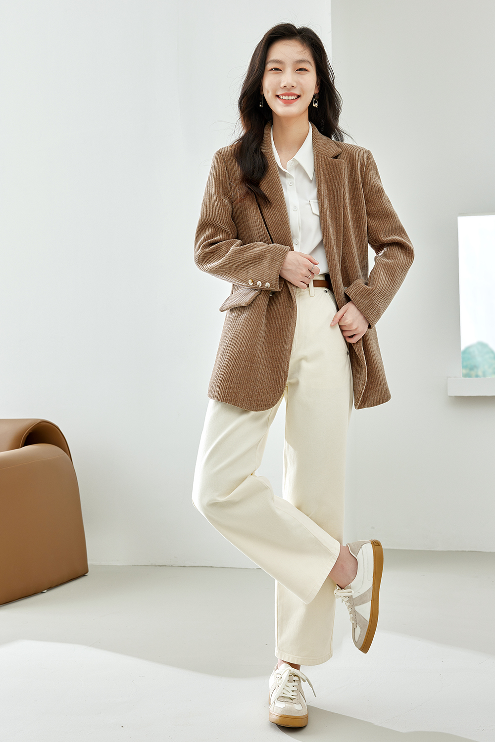 Loose-waisted thick coat