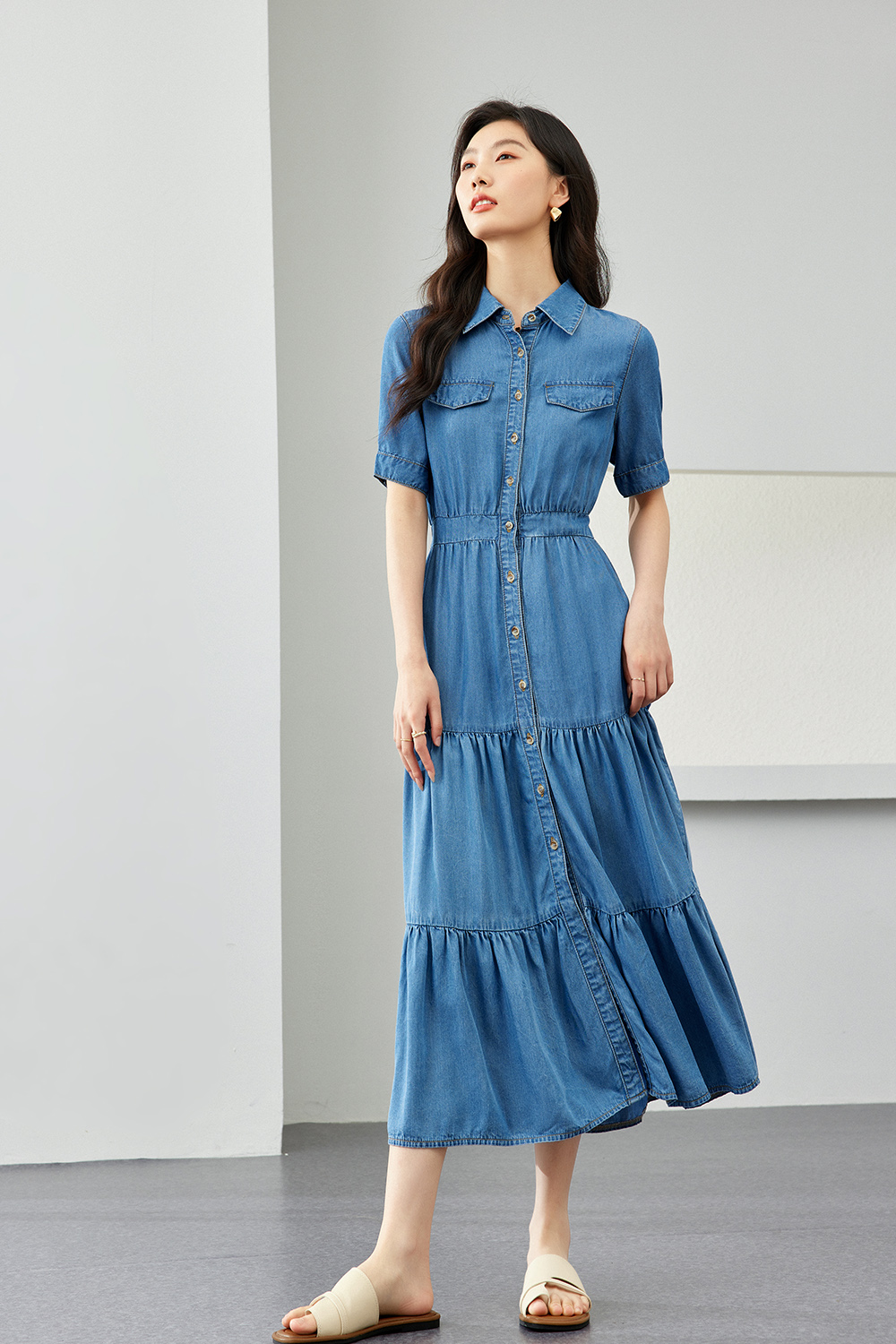 Tencel Denim Multi-Layer Dress