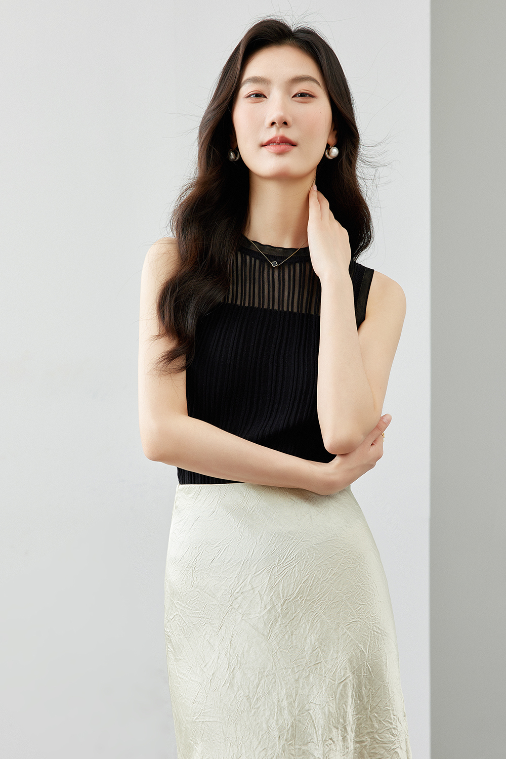 Cool Silk Fungus Trim Knit Cardigan