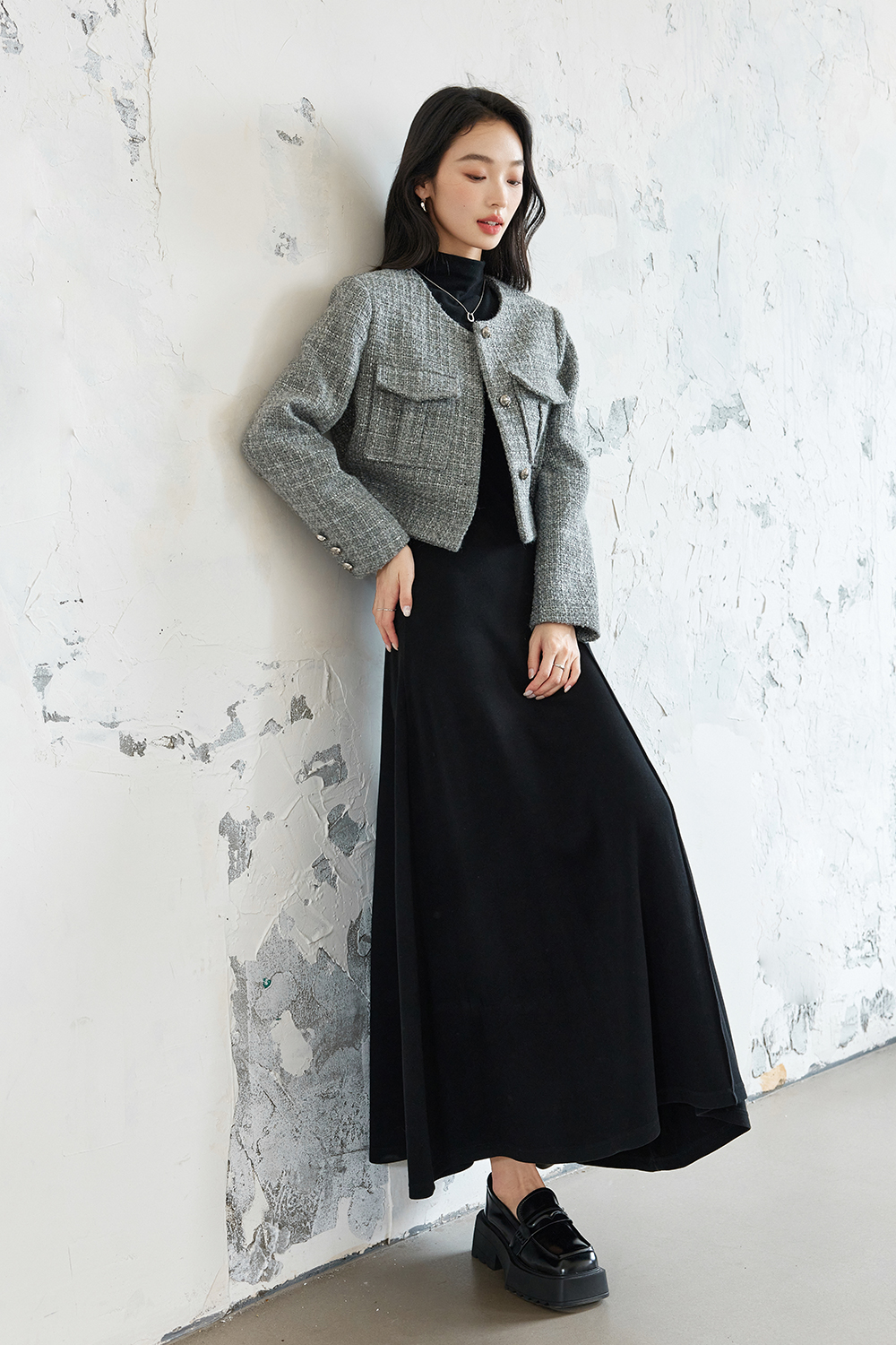 Semi-High Neck Knitted Dress-VIMLYSTORE