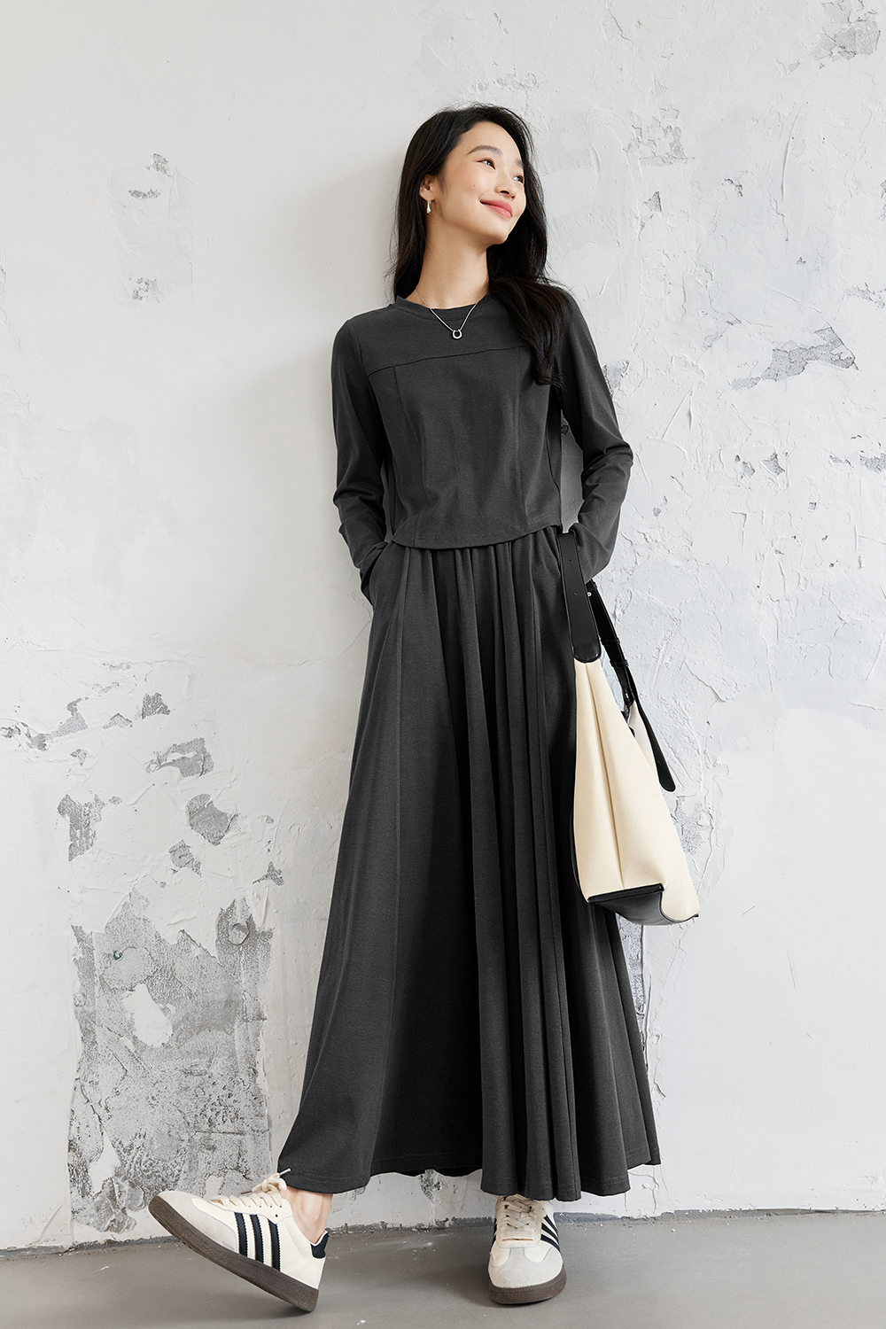 Solid Color Knitted Casual Suit-VIMLYSTORE