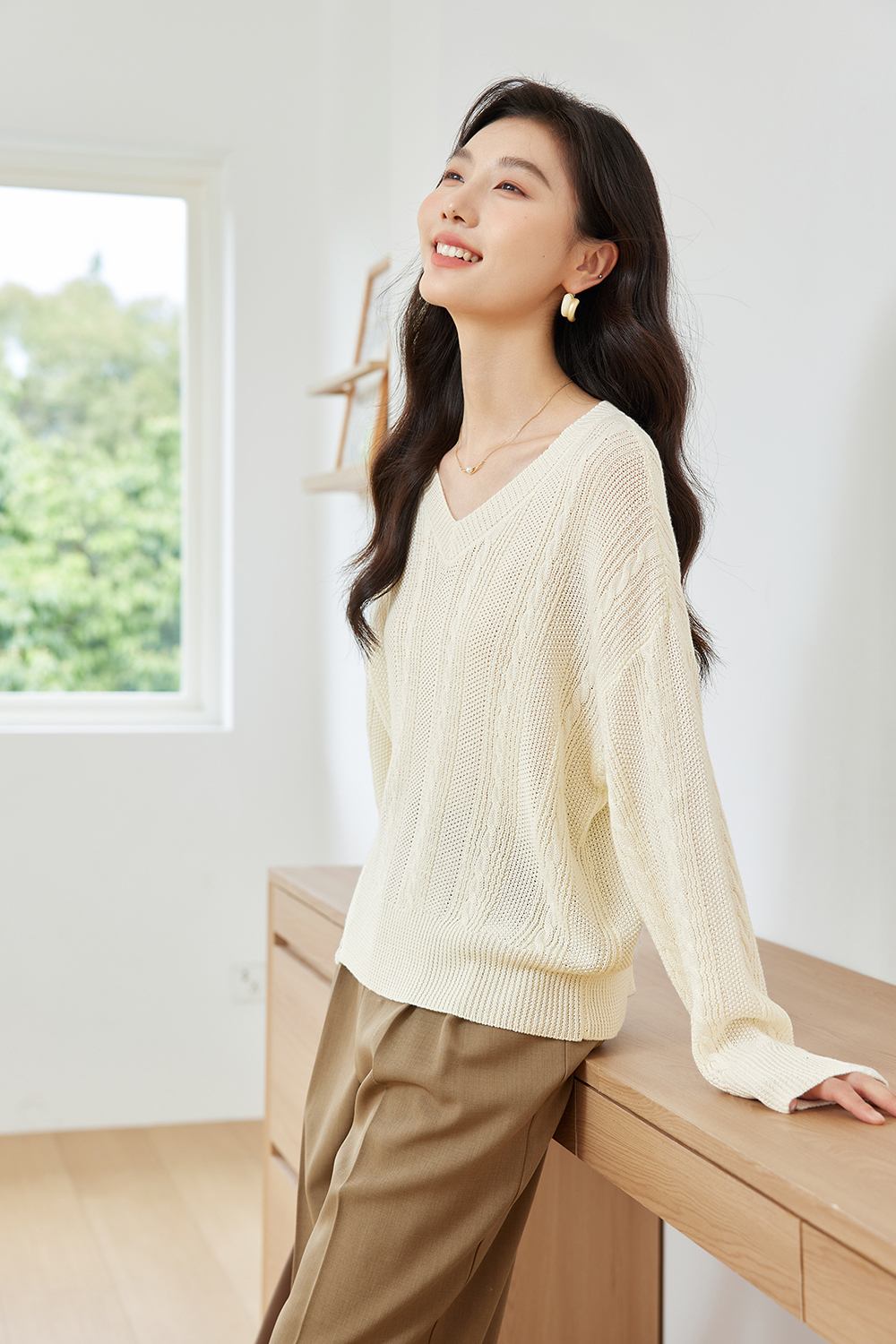Textured Lazy Knitted Sweater