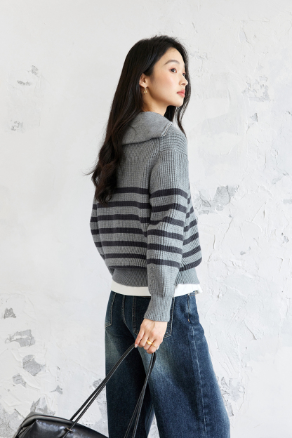Lazy Style Striped Knitted Sweater