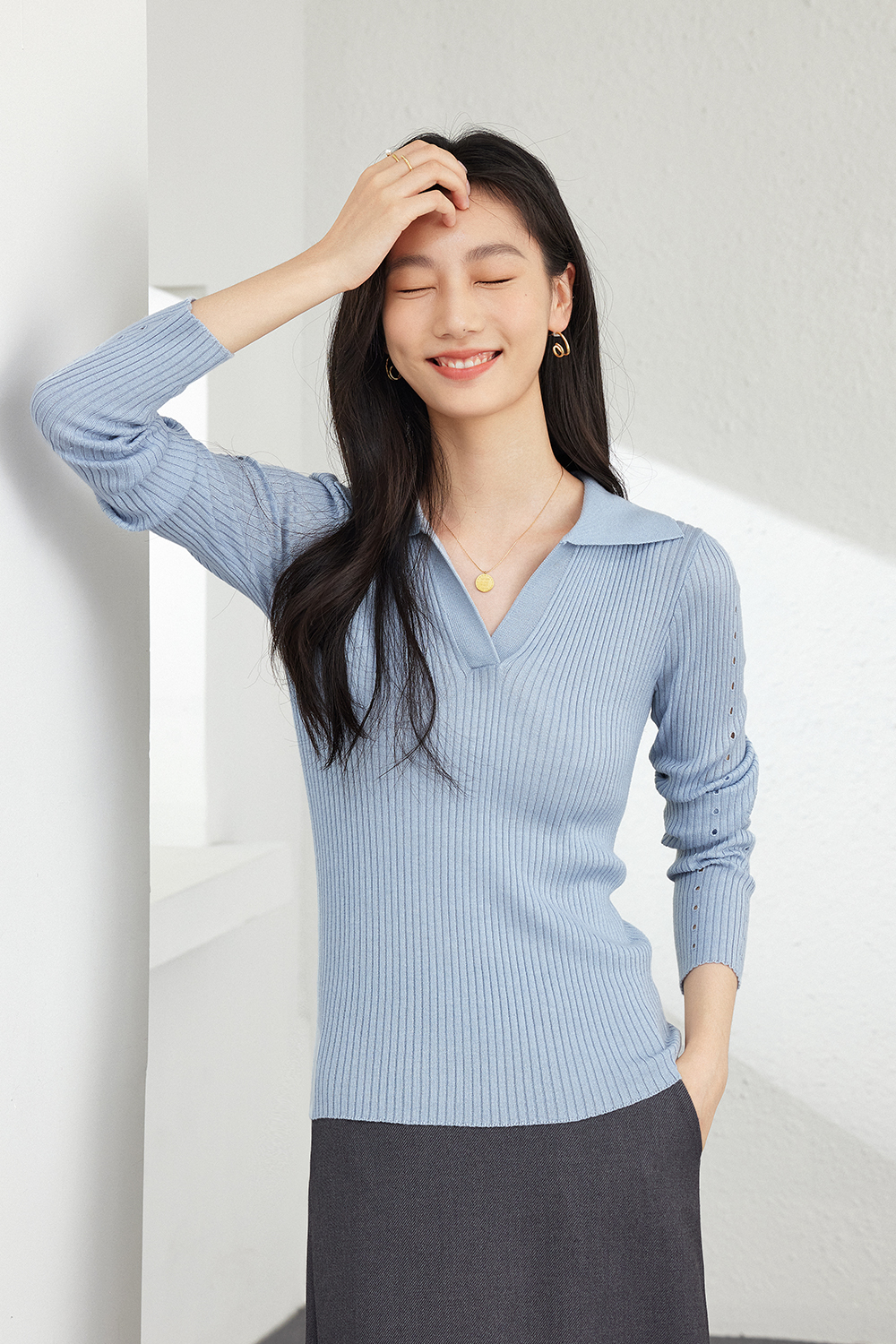 Polo collar commuting knitted sweater