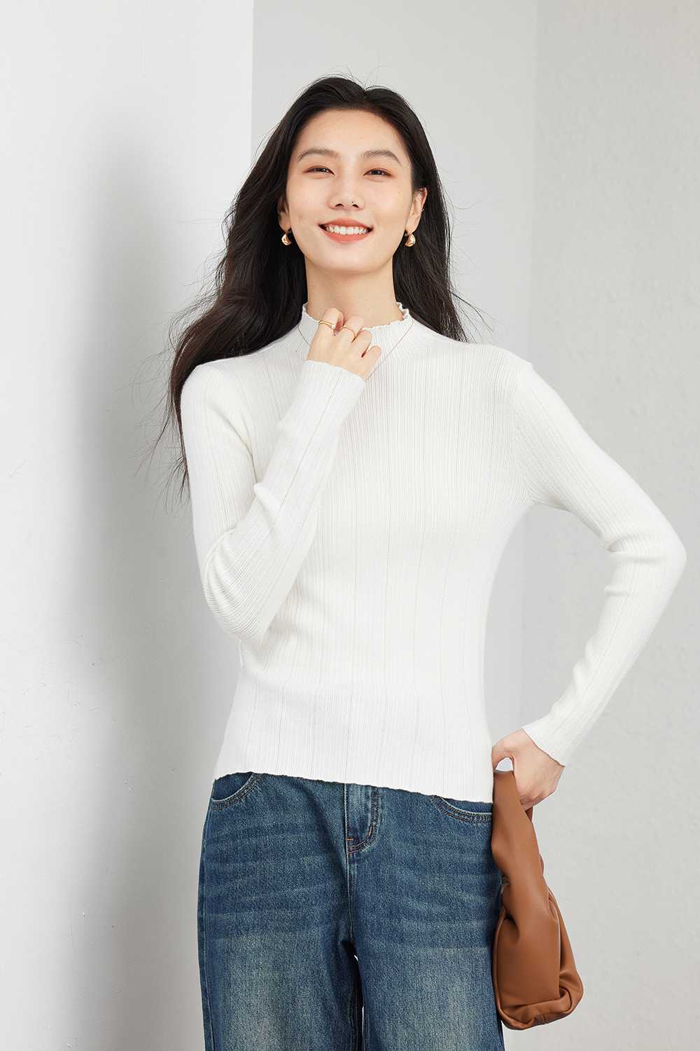 Solid color  Inside base knitted sweater-VIMLYSTORE