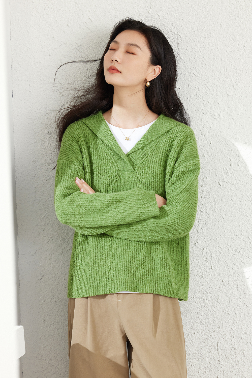 Simple large lapel knitted sweater-VIMLYSTORE