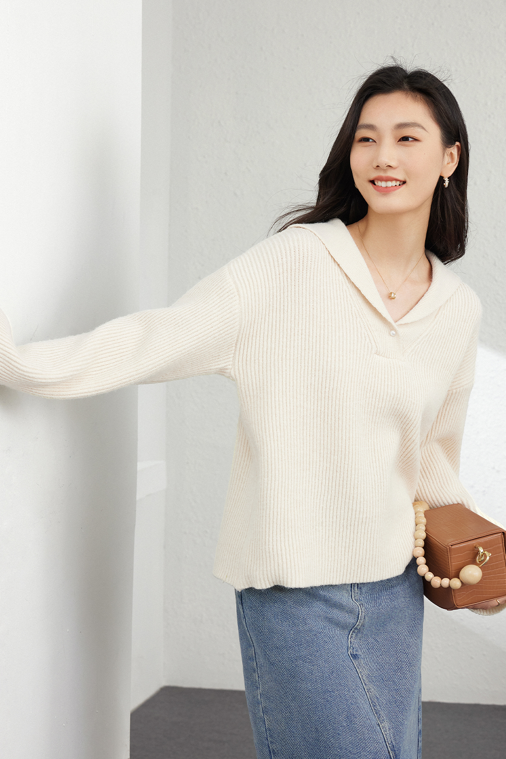 Simple large lapel knitted sweater-VIMLYSTORE