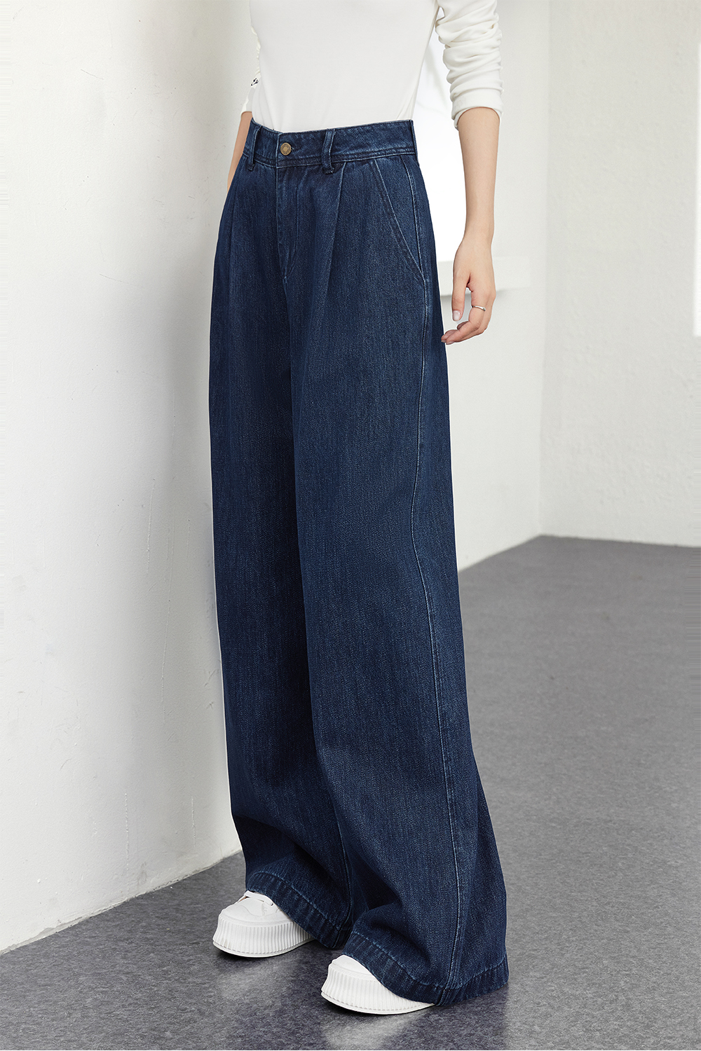Retro dark blue wide-leg jeans-VIMLYSTORE