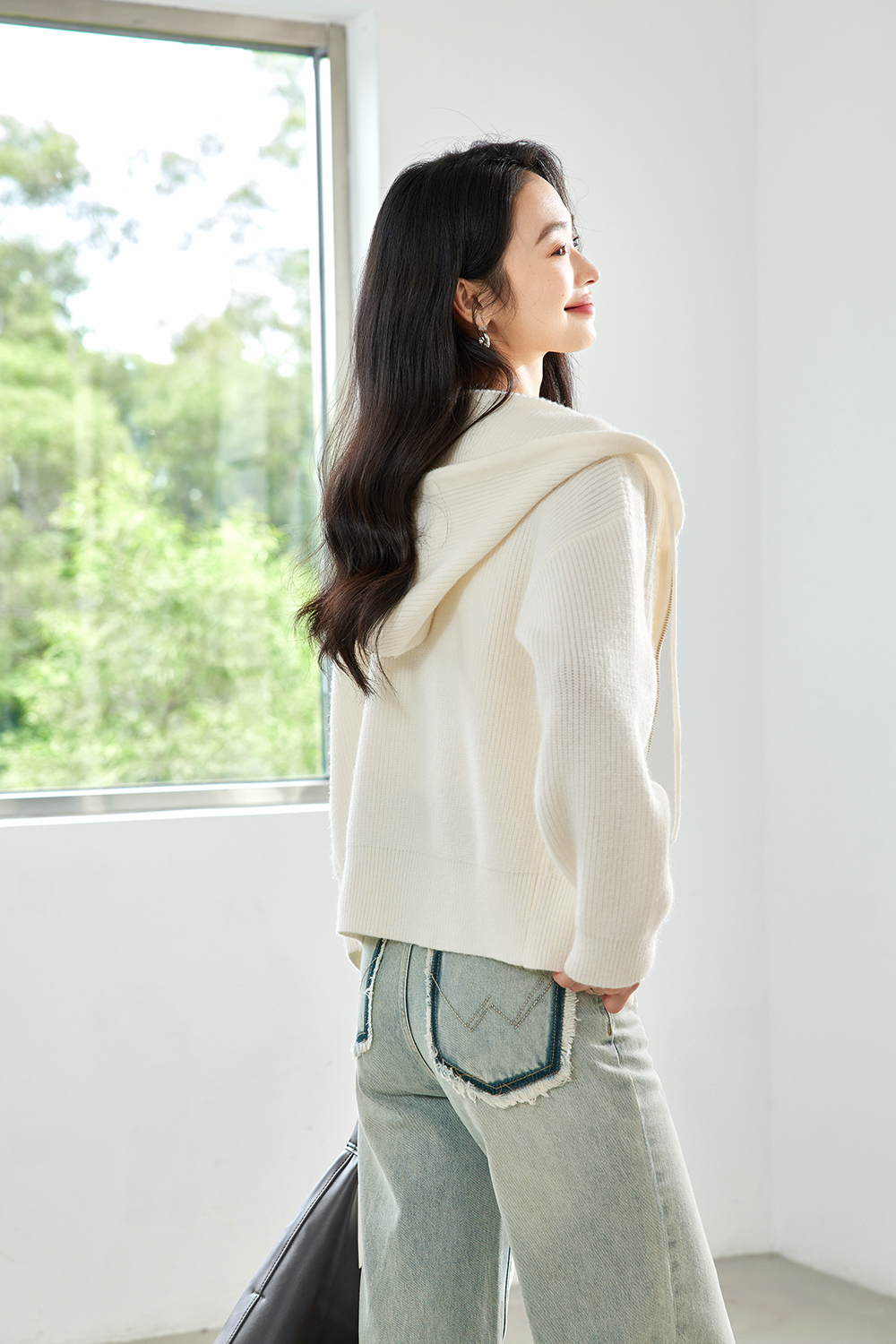 Lazy style hooded knitted jacket-VIMLYSTORE