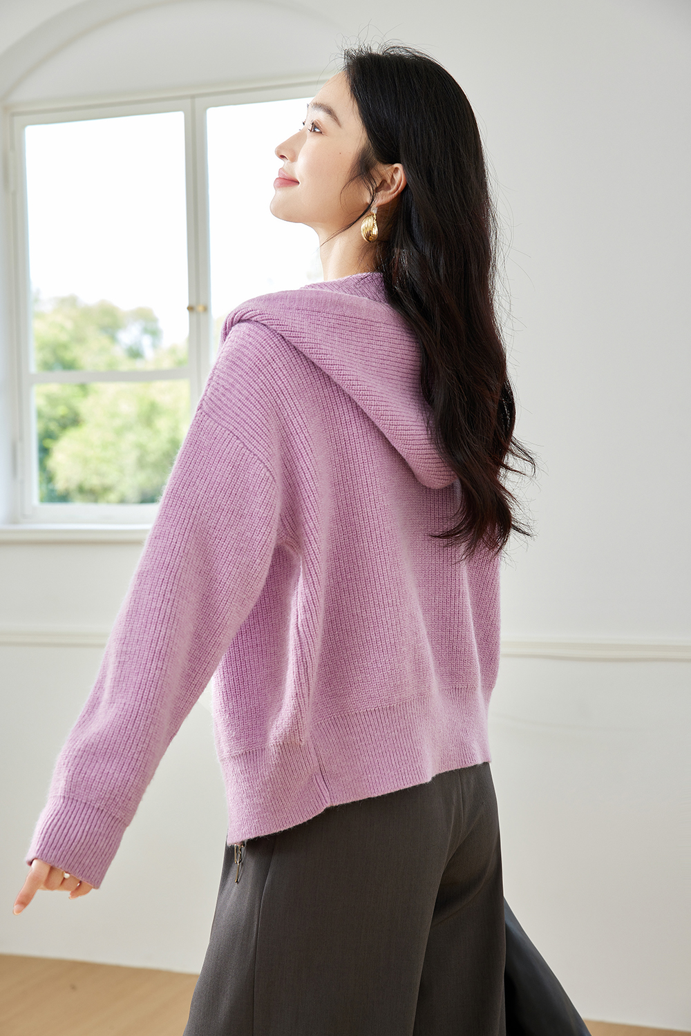 Lazy style hooded knitted jacket-VIMLYSTORE