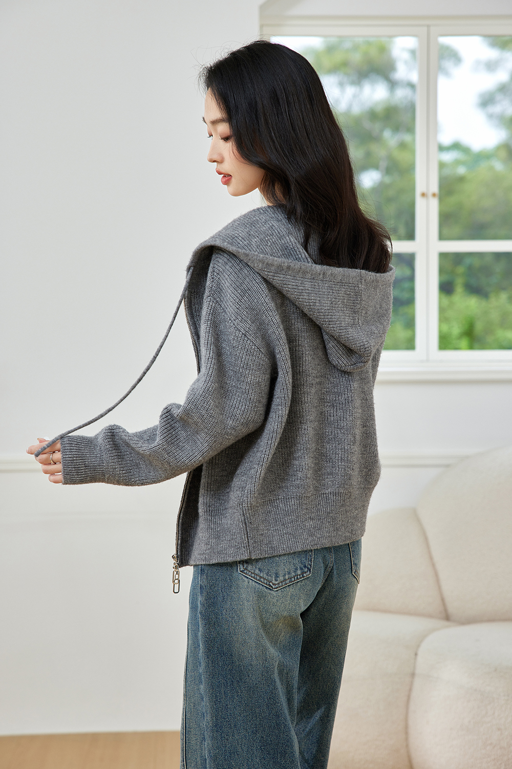 Lazy style hooded knitted jacket-VIMLYSTORE