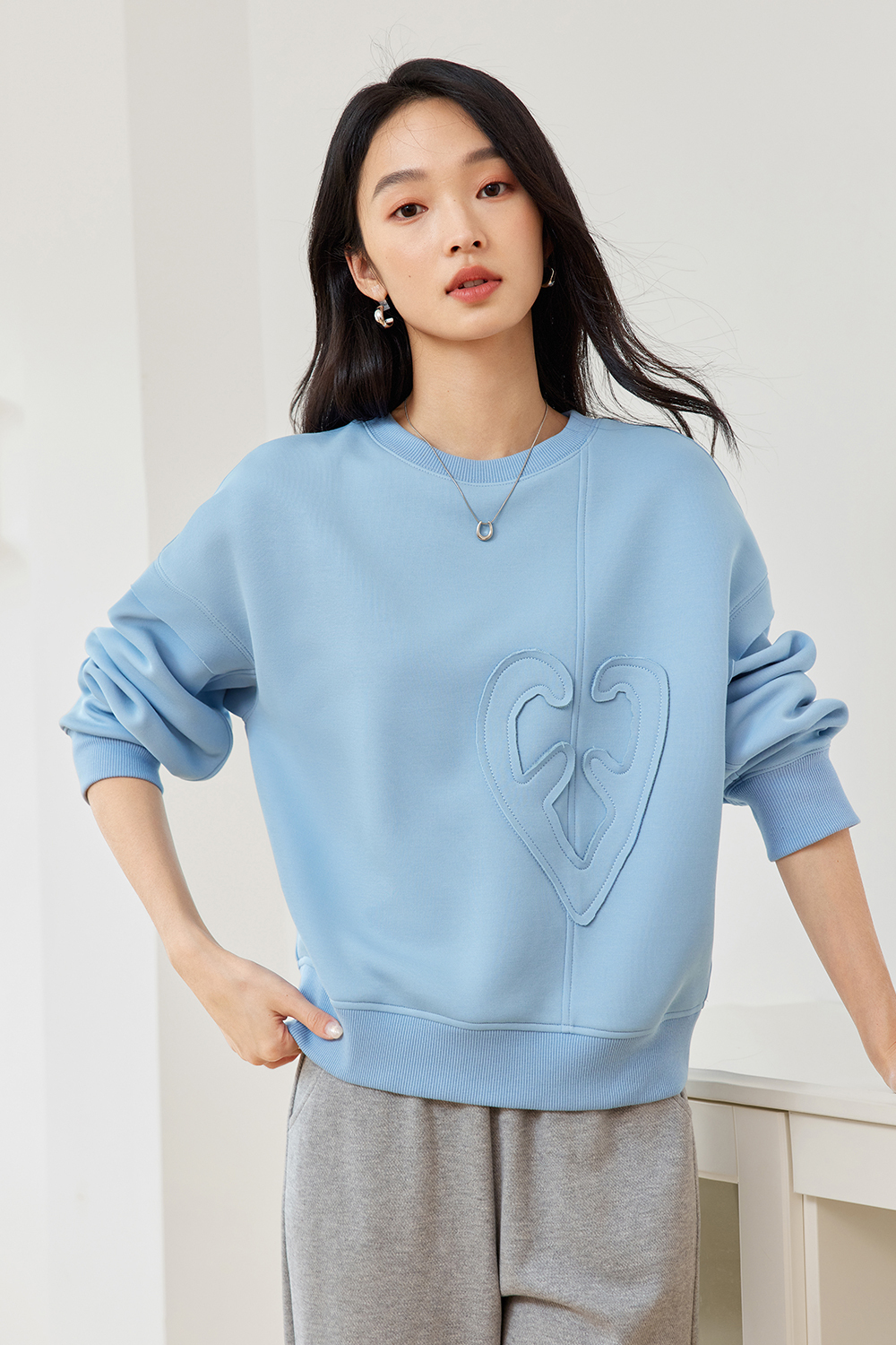 Heart Patch Embroidery Sweatshirt