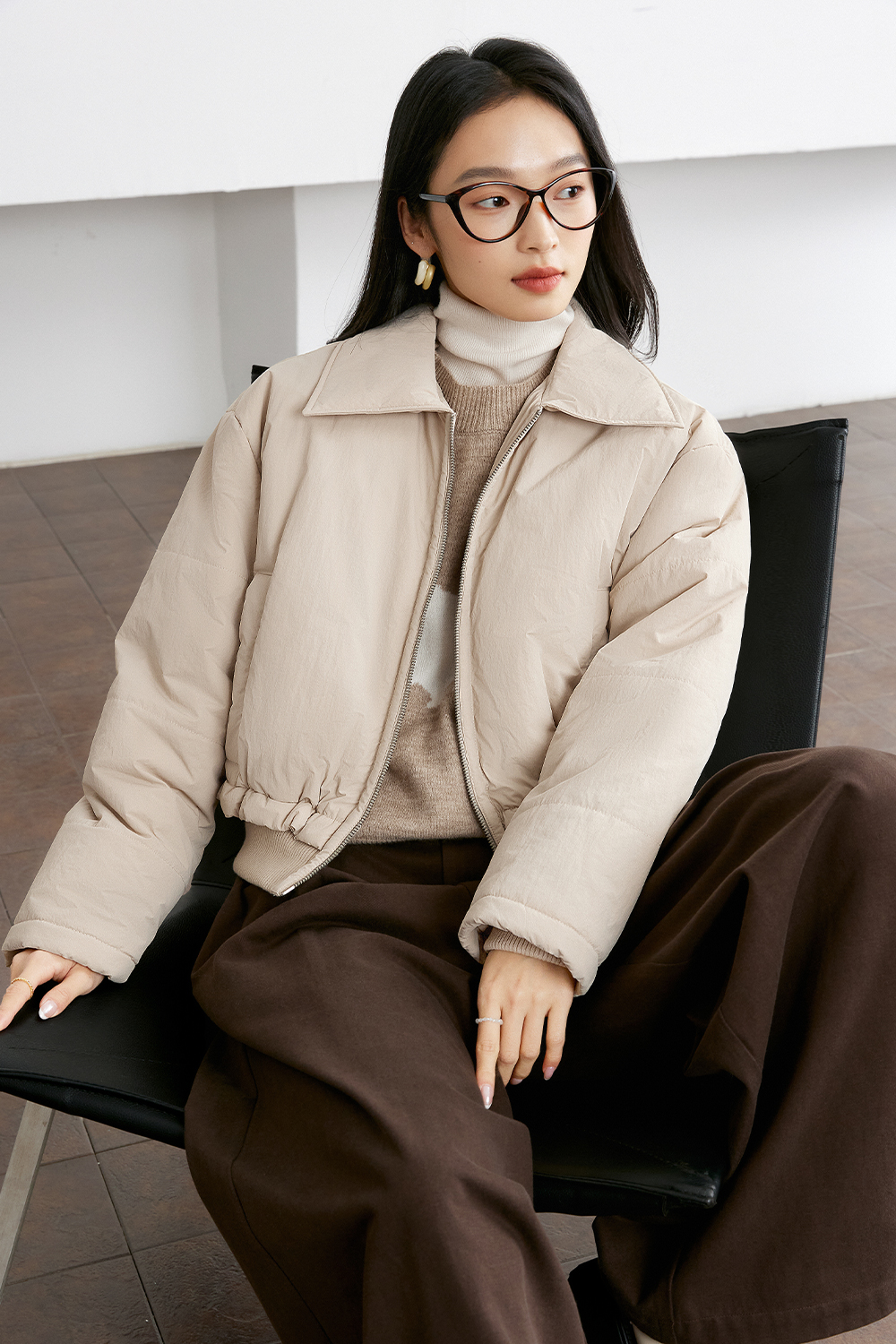 Lapel Spliced Short Cotton Padded Jacket-VIMLYSTORE