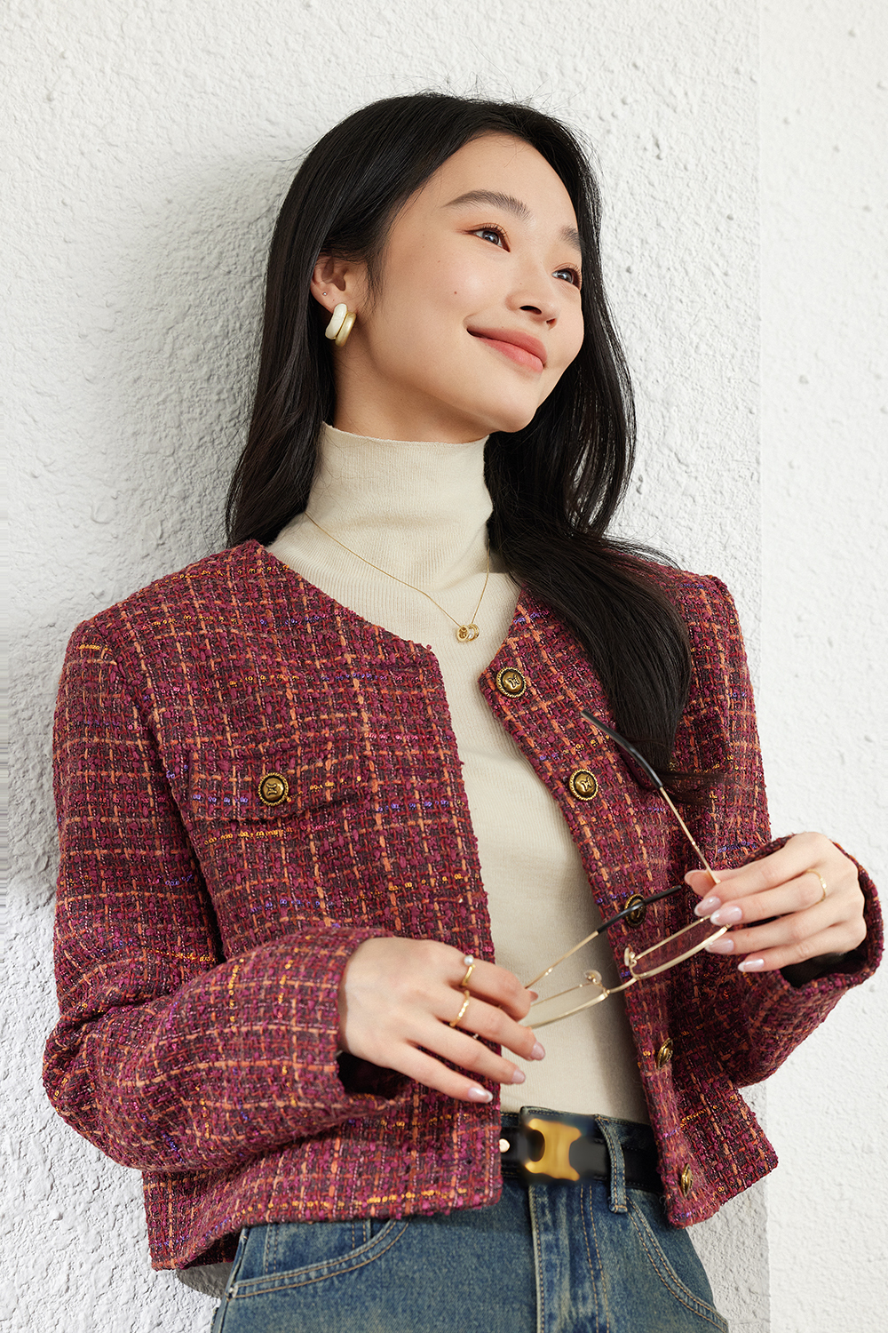 Fashionable Retro Red Check Short Jacket