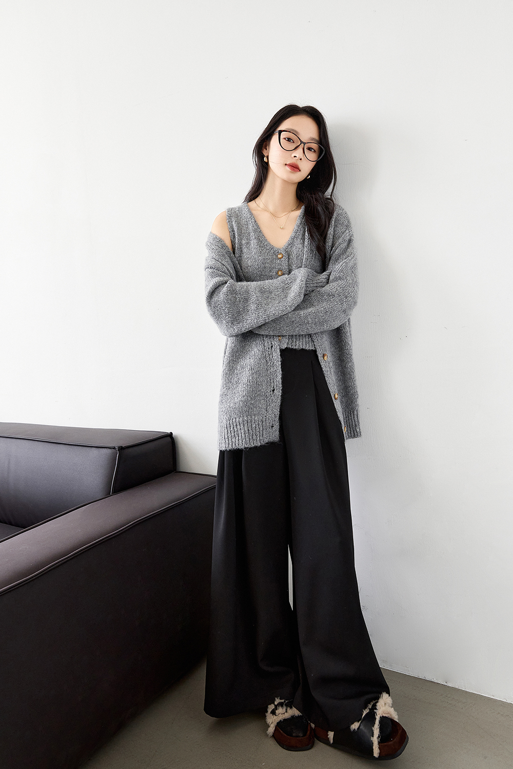 Wool Blend Knitted Top Two-Piece Set-VIMLYSTORE