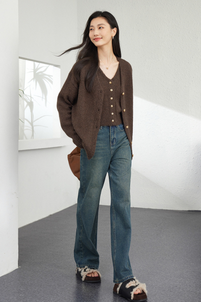 Wool Blend Knitted Top Two-Piece Set