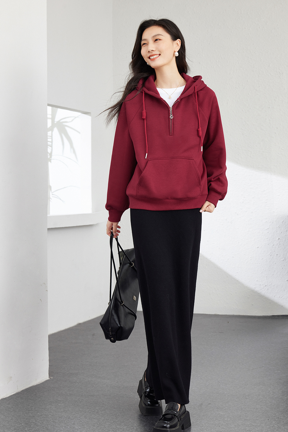 Half-Zip Hooded Sweatshirt-VIMLYSTORE