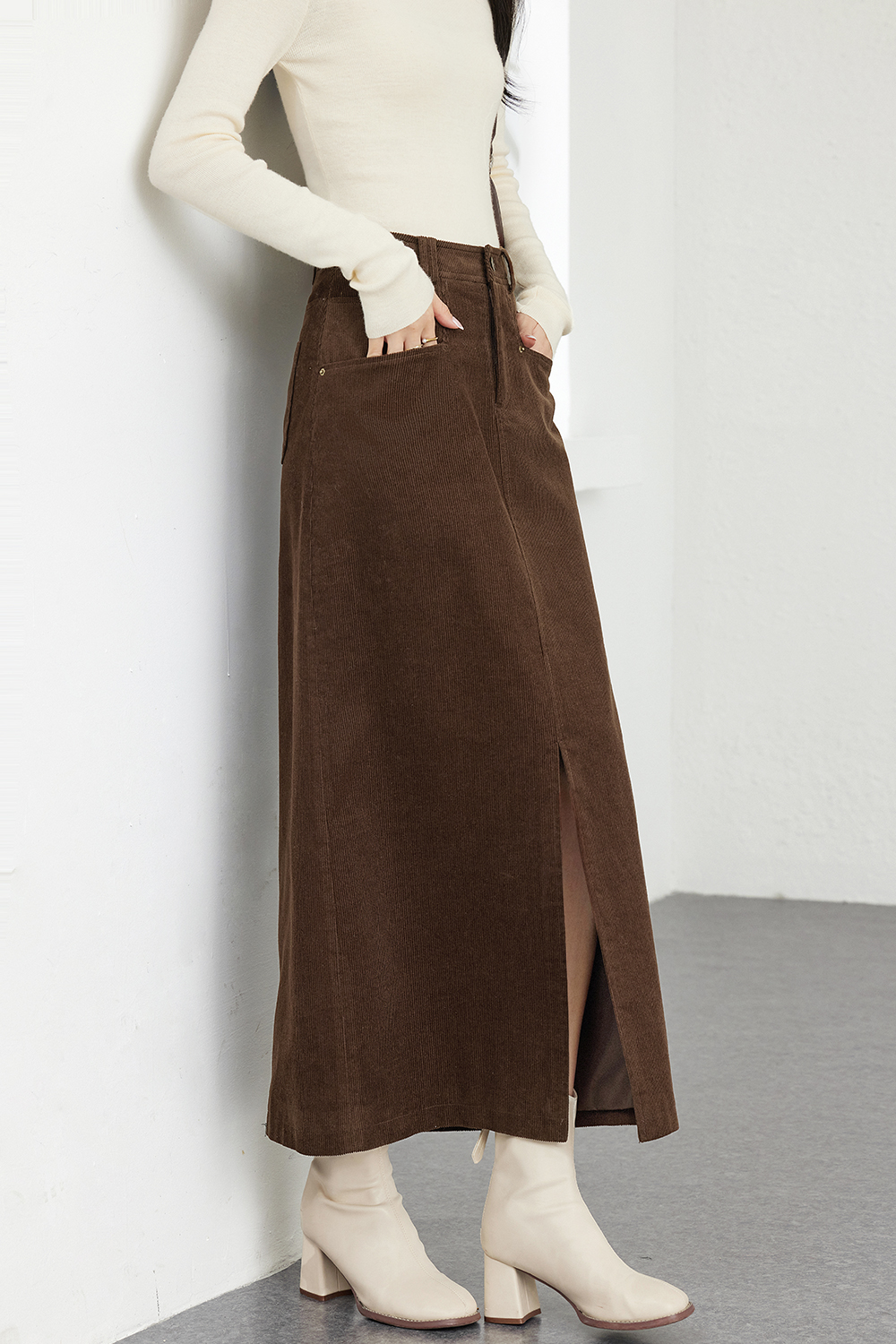Corduroy Retro Midi Skirt-VIMLYSTORE