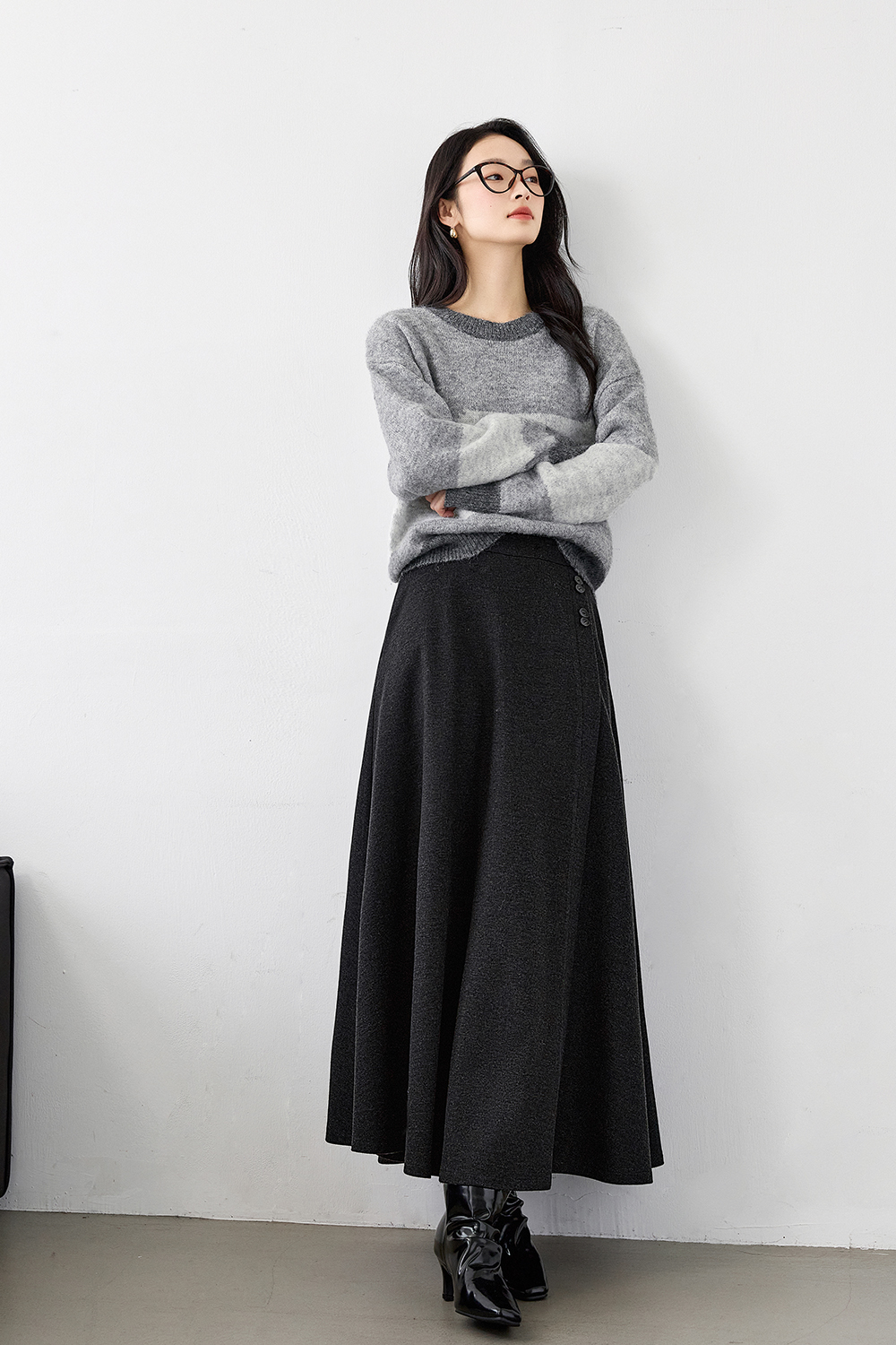 High-Waisted Irregular Midi Skirt-VIMLYSTORE