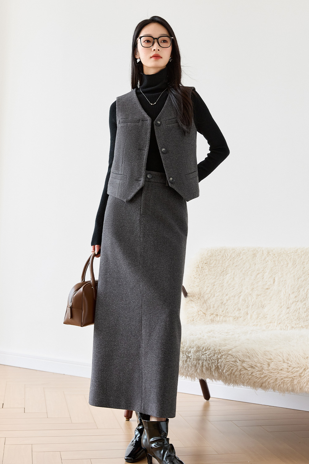 Old-Money-Style Vest And Skirt Set-VIMLYSTORE