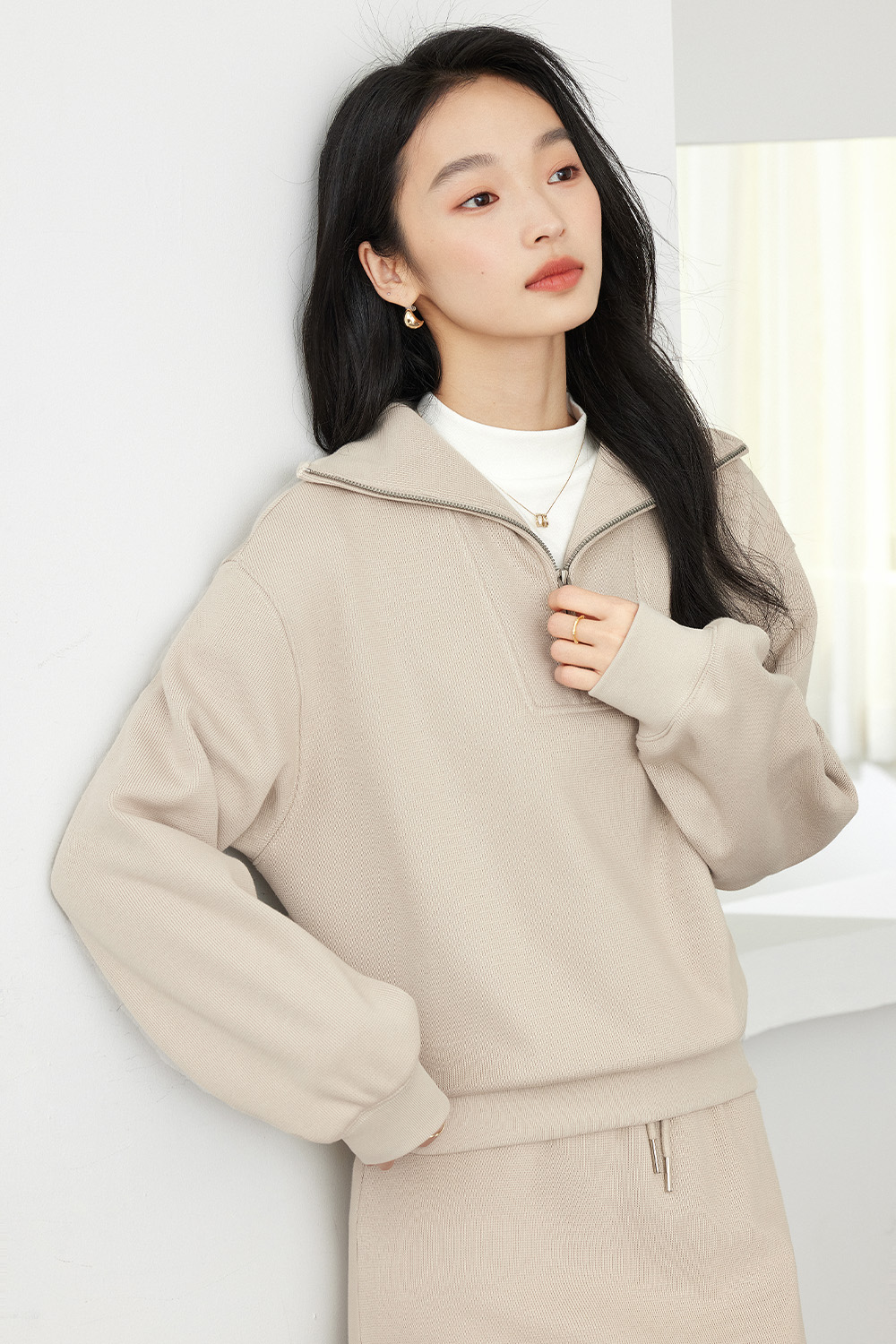 Halfzippered Sweatshirt Set-VIMLYSTORE