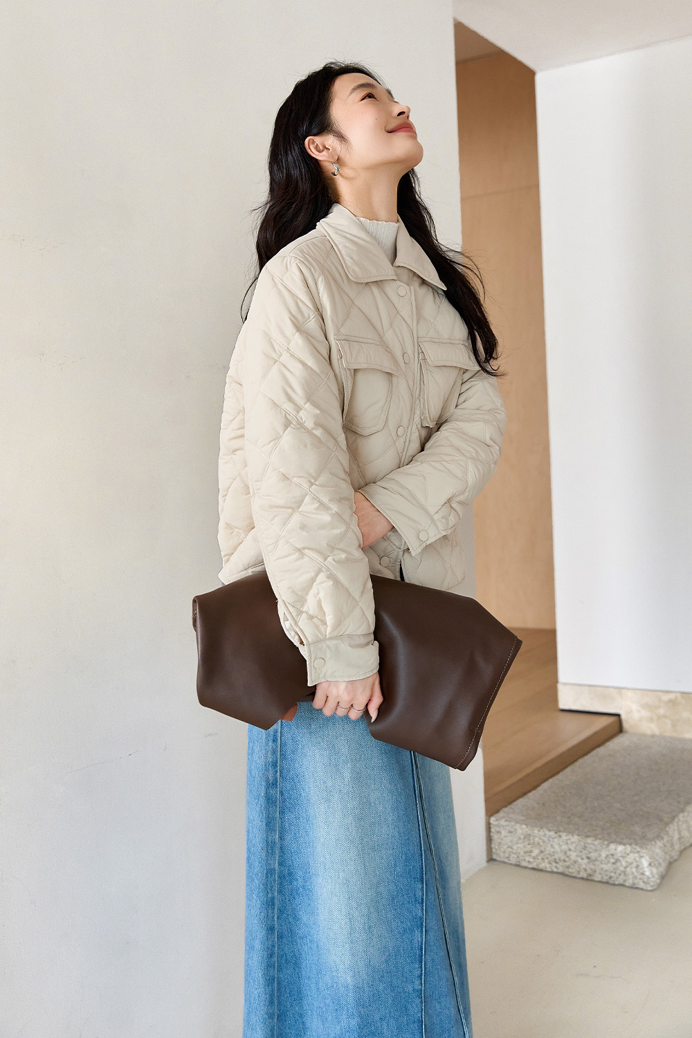 Lapel Diamond Short Cotton Coat-VIMLYSTORE