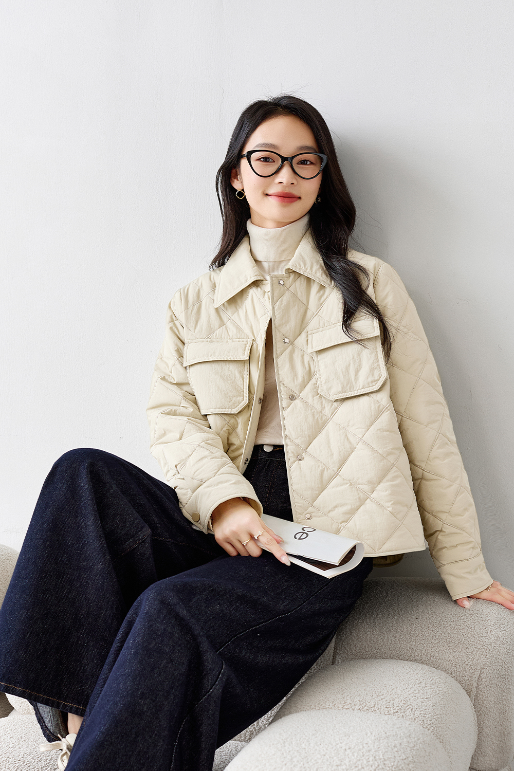 Lapel Diamond Short Cotton Coat-VIMLYSTORE