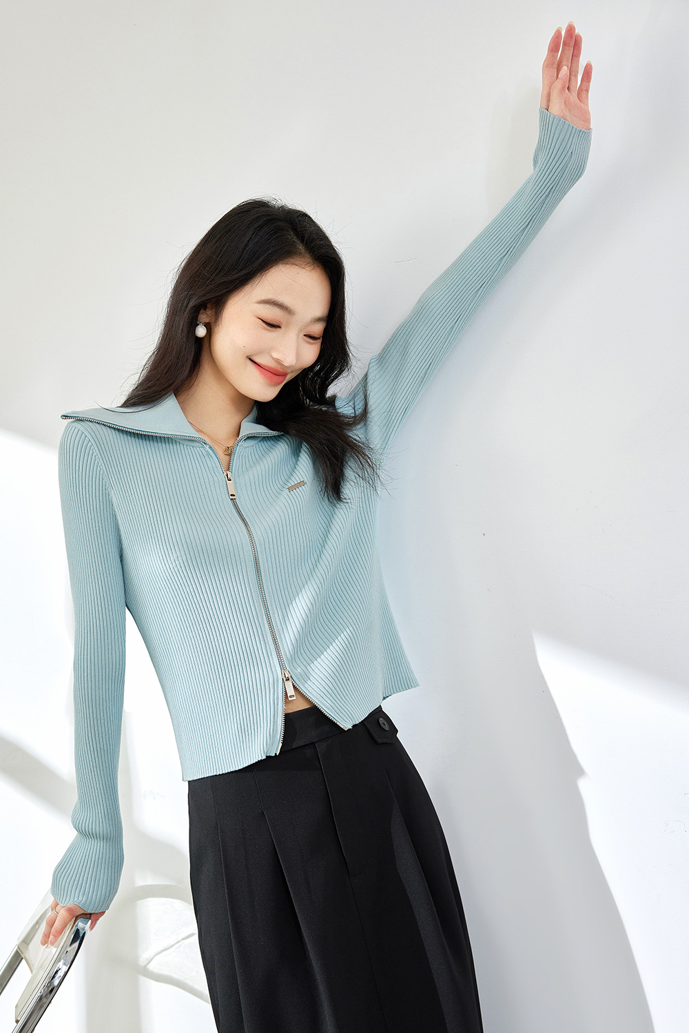 Doubleheaded Zipper Knitted Cardigan-VIMLYSTORE