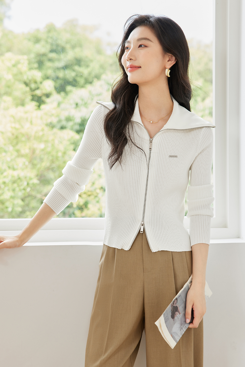 Doubleheaded Zipper Knitted Cardigan-VIMLYSTORE