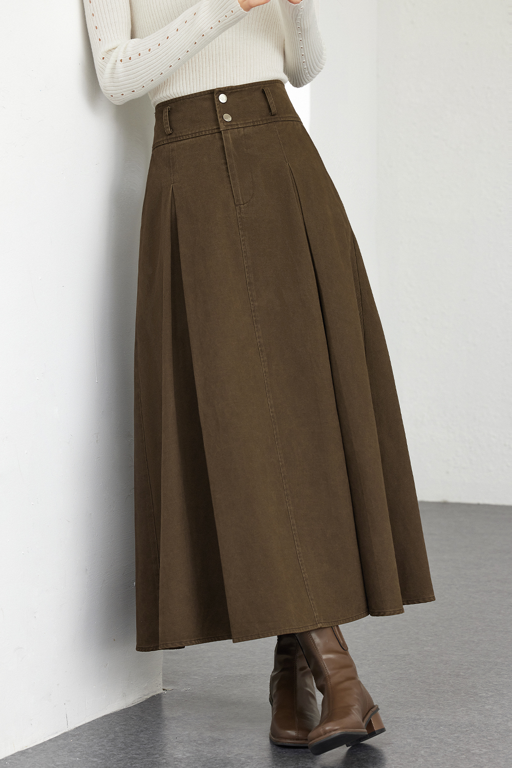 Cotton Metal Button Skirt-VIMLYSTORE
