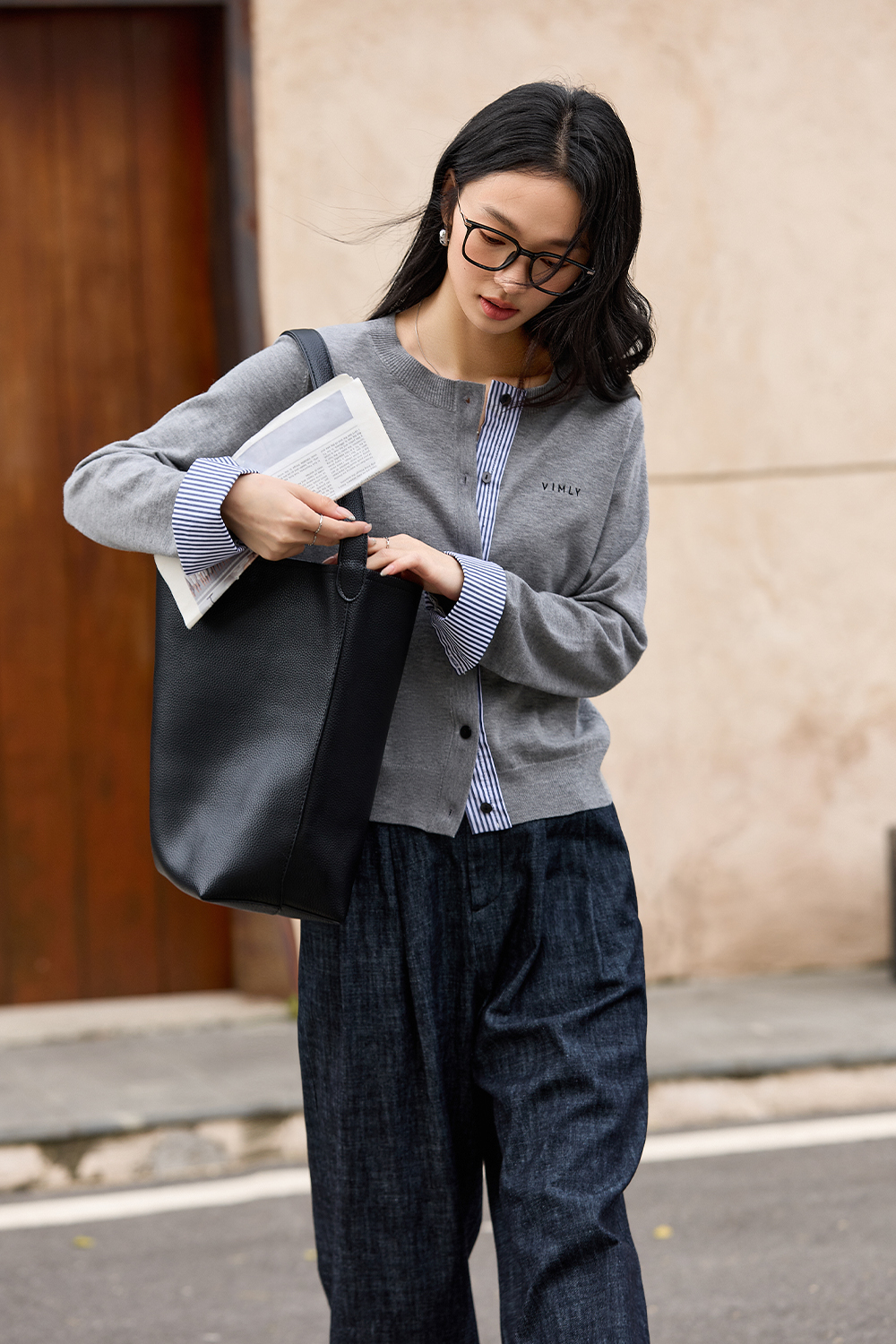 Striped Patchwork Design Knitted Cardigan-VIMLYSTORE