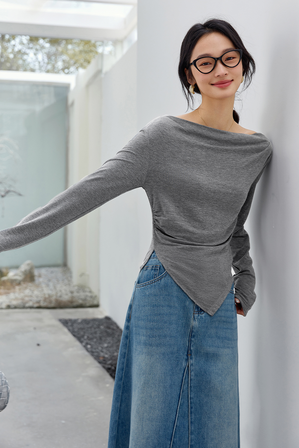 Natural Pleated Solid Color T-Shirt-VIMLYSTORE