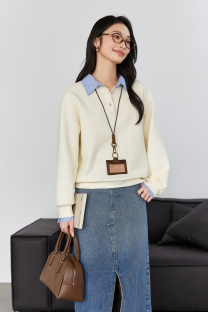 School Style Spliced Lapel Sweatshirt