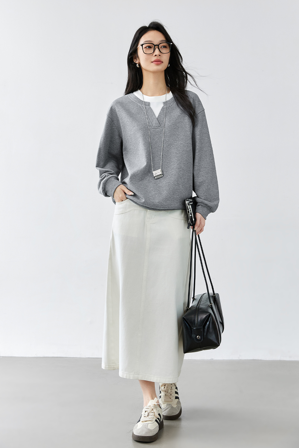 Contrast Color Fake Two-Piece Cotton Sweatshirt-VIMLYSTORE