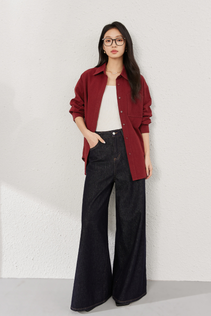 Wine Red Long-Sleeved Shirt