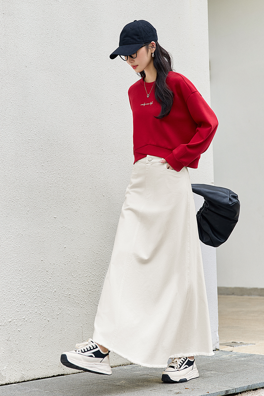 Cotton Denim Long Skirt-VIMLYSTORE