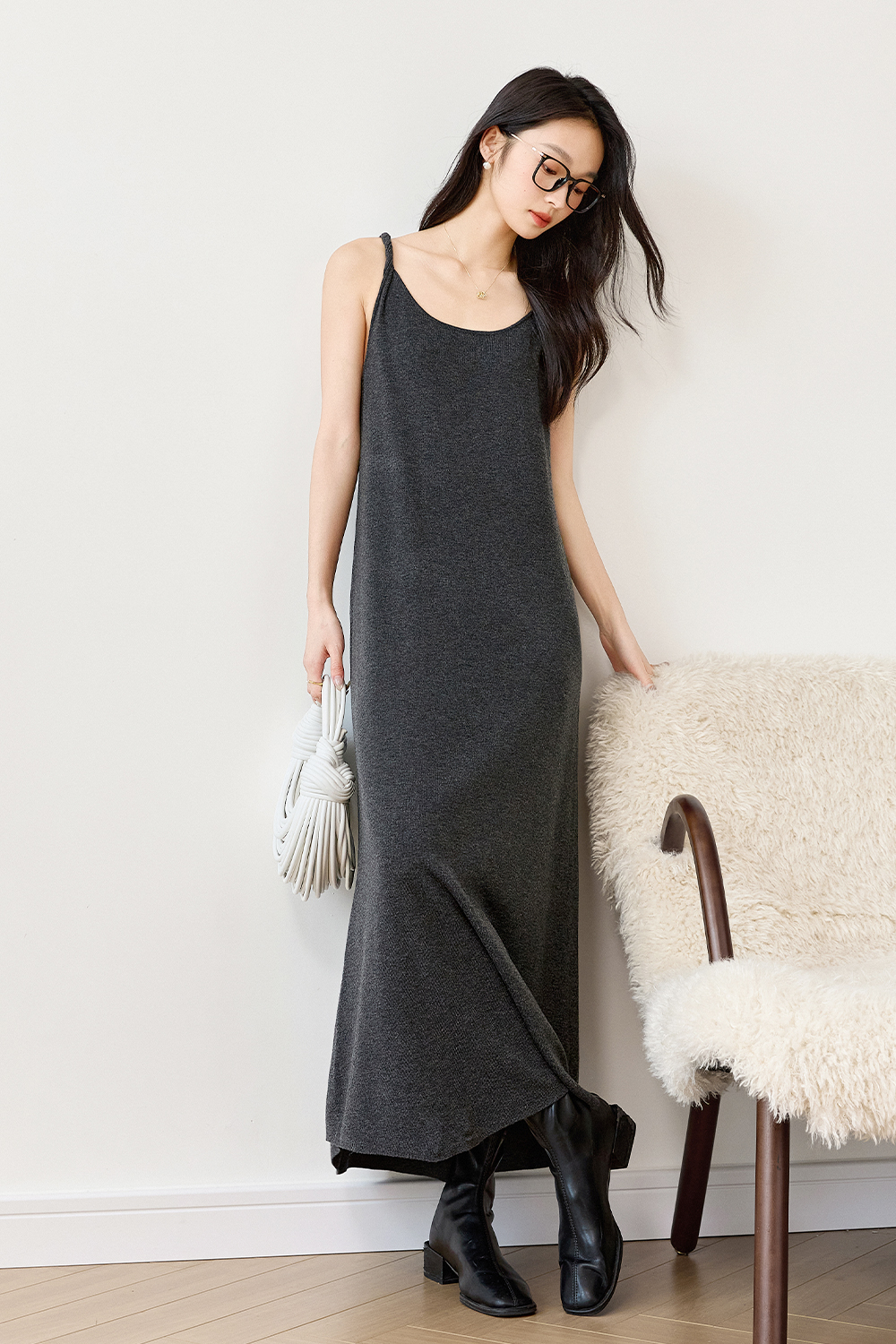 Knitted Suspender Long Dress
