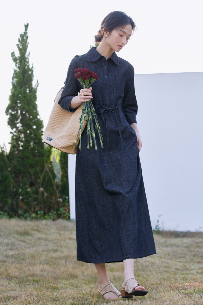 Pure Cotton Lapel Denim Dress
