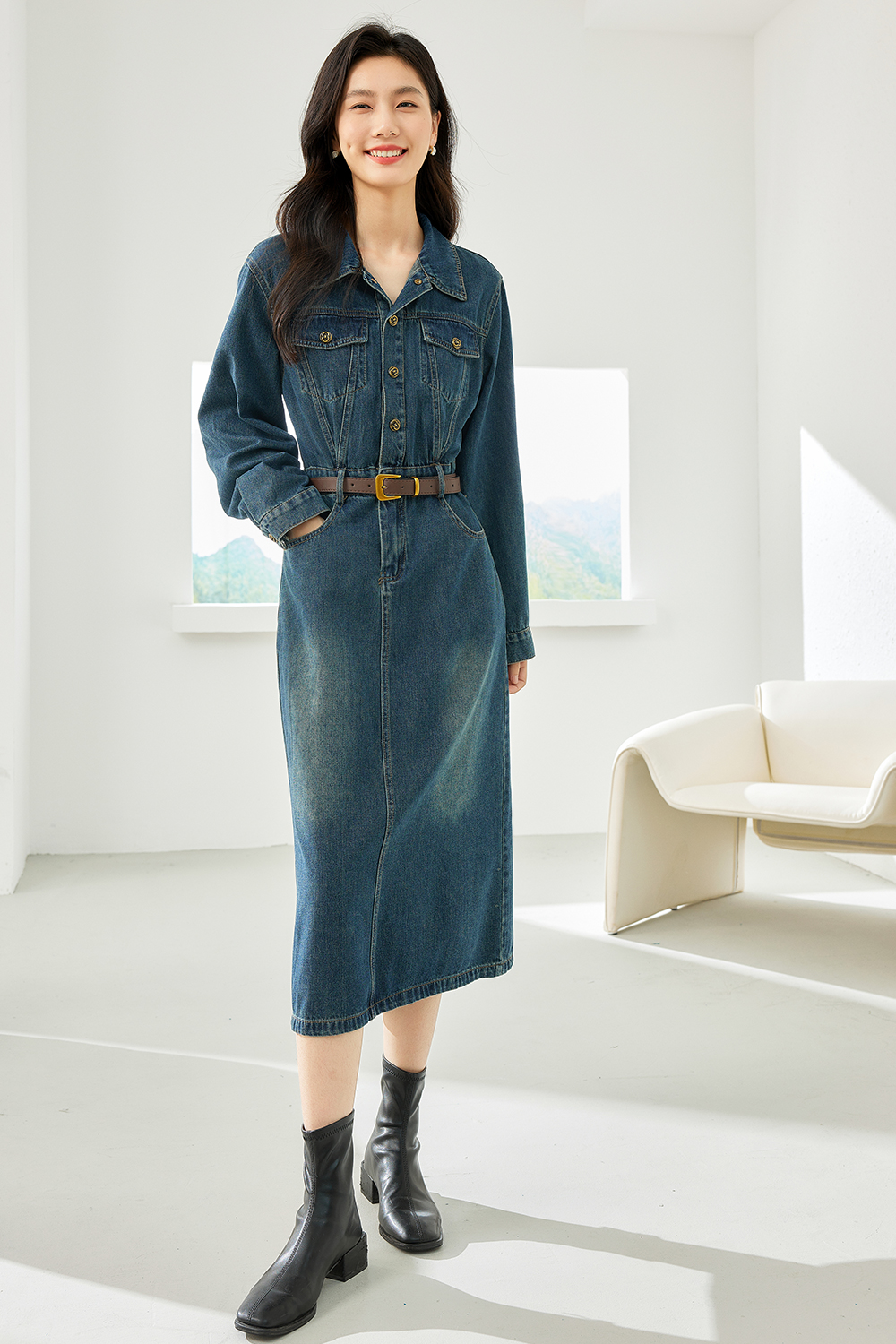 Hong Kong-Style Denim Dress-VIMLYSTORE