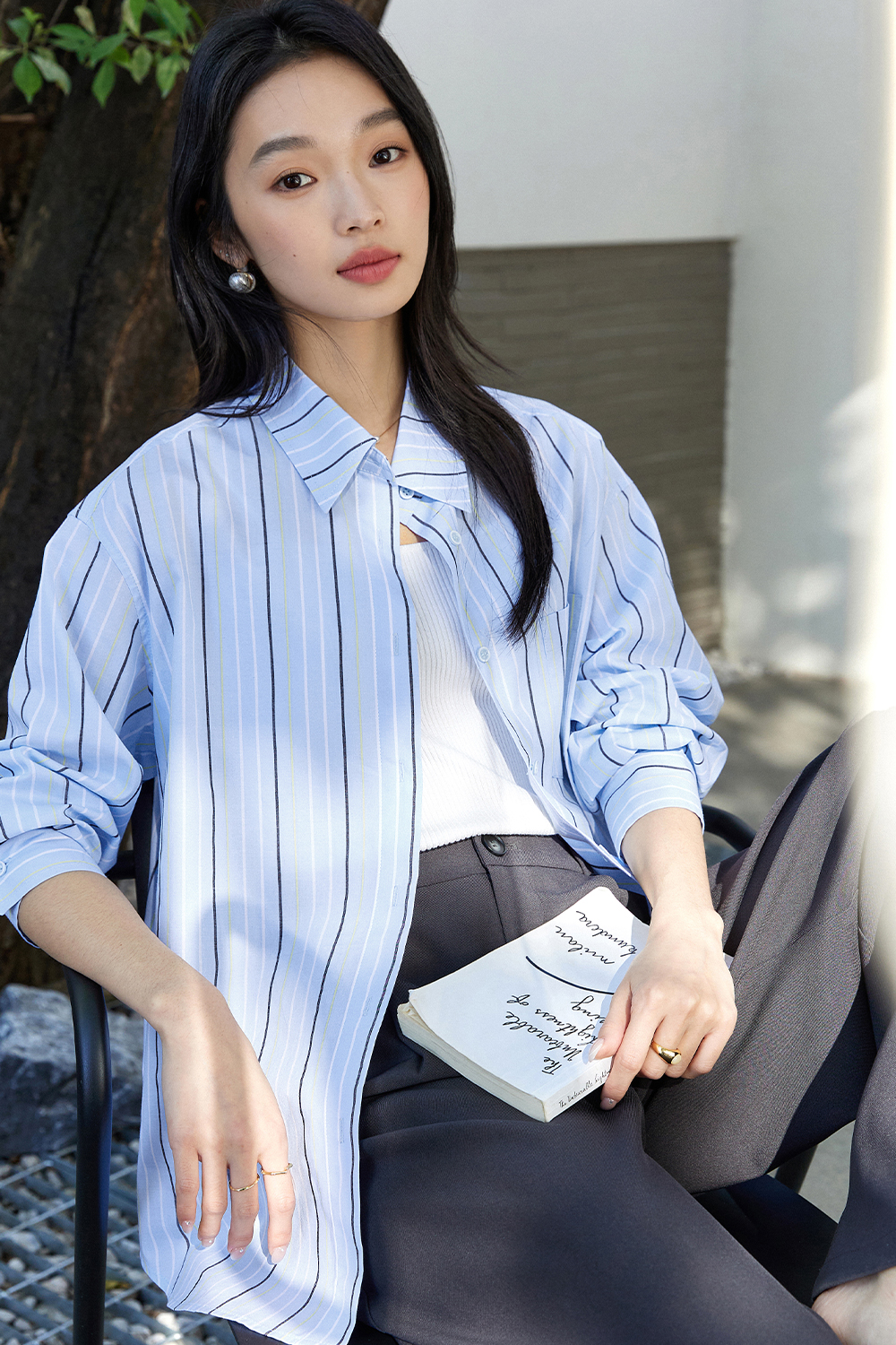 Blue And White Striped Pure Cotton Shirt