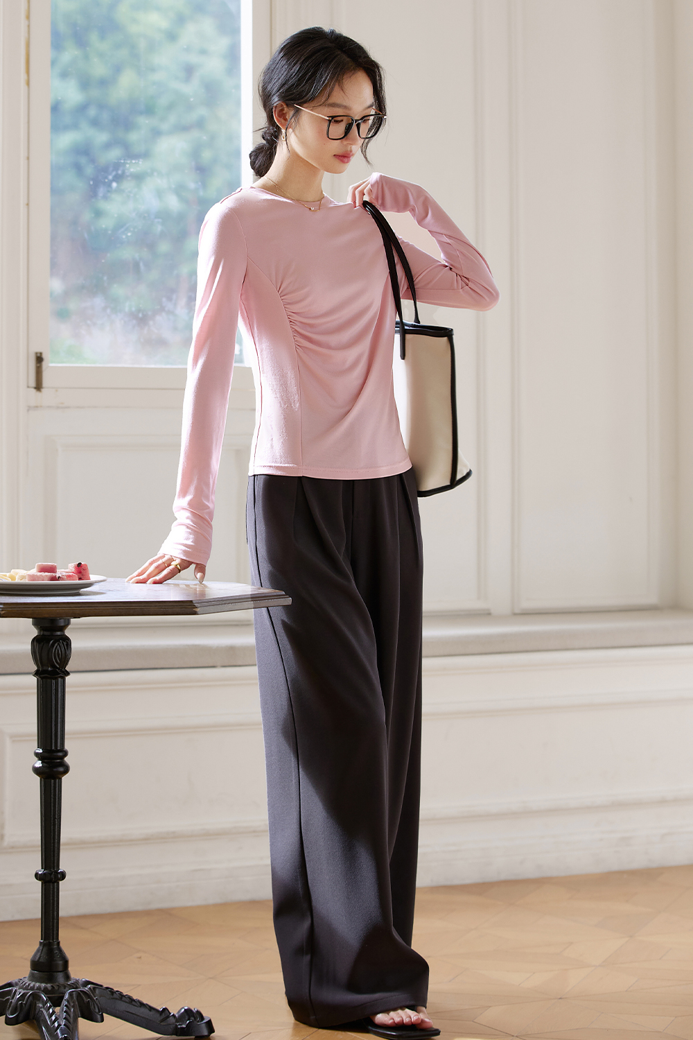 Pleated Long - sleeved T-shirt