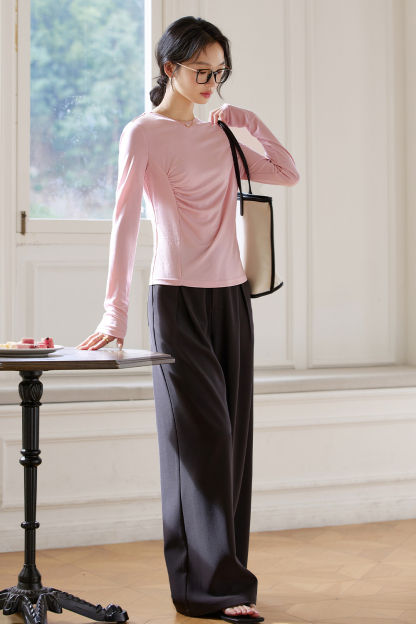Pleated Long - sleeved T-shirt